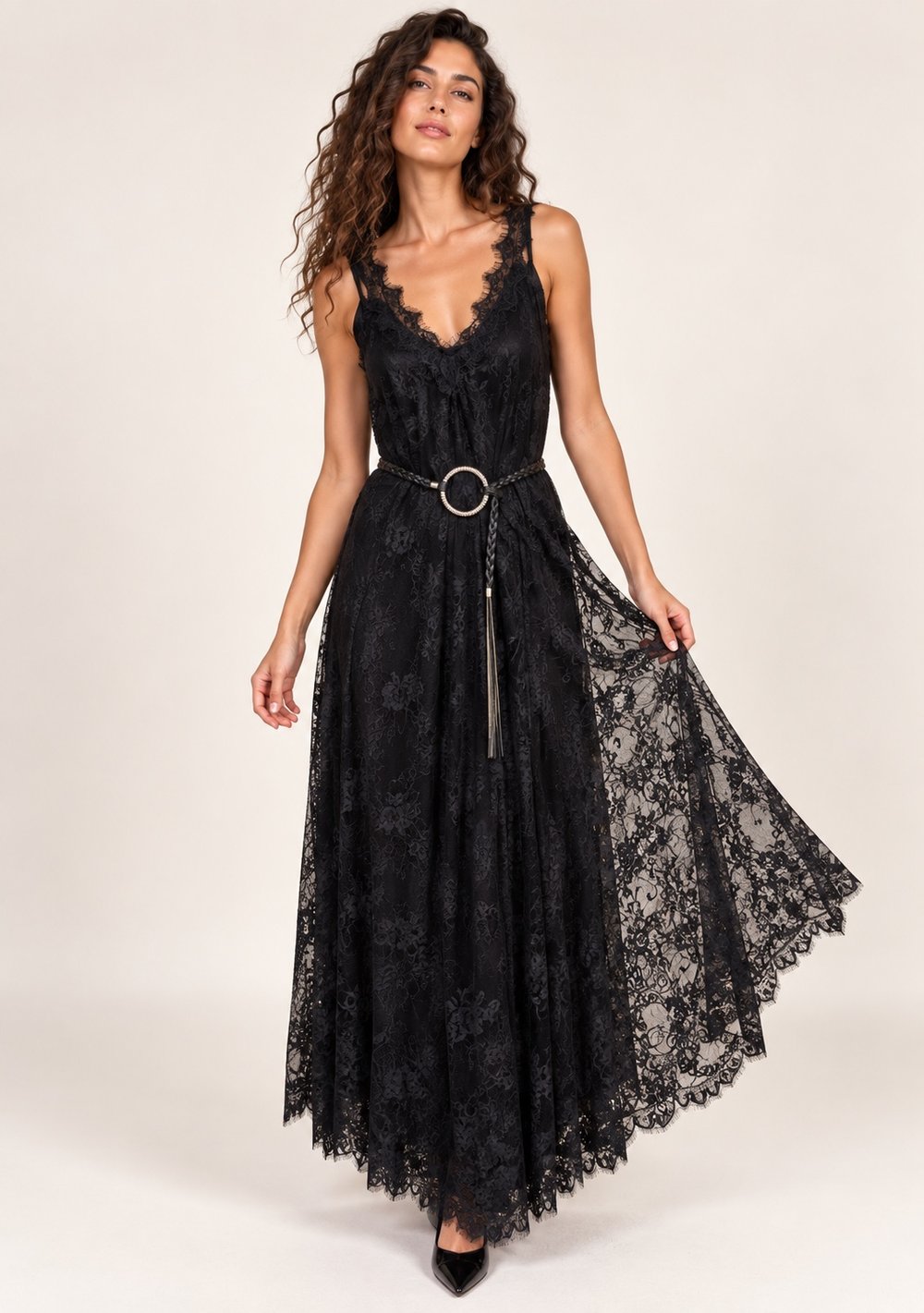 Abito in Merletto da donna in colore nero, vista alternativa 2