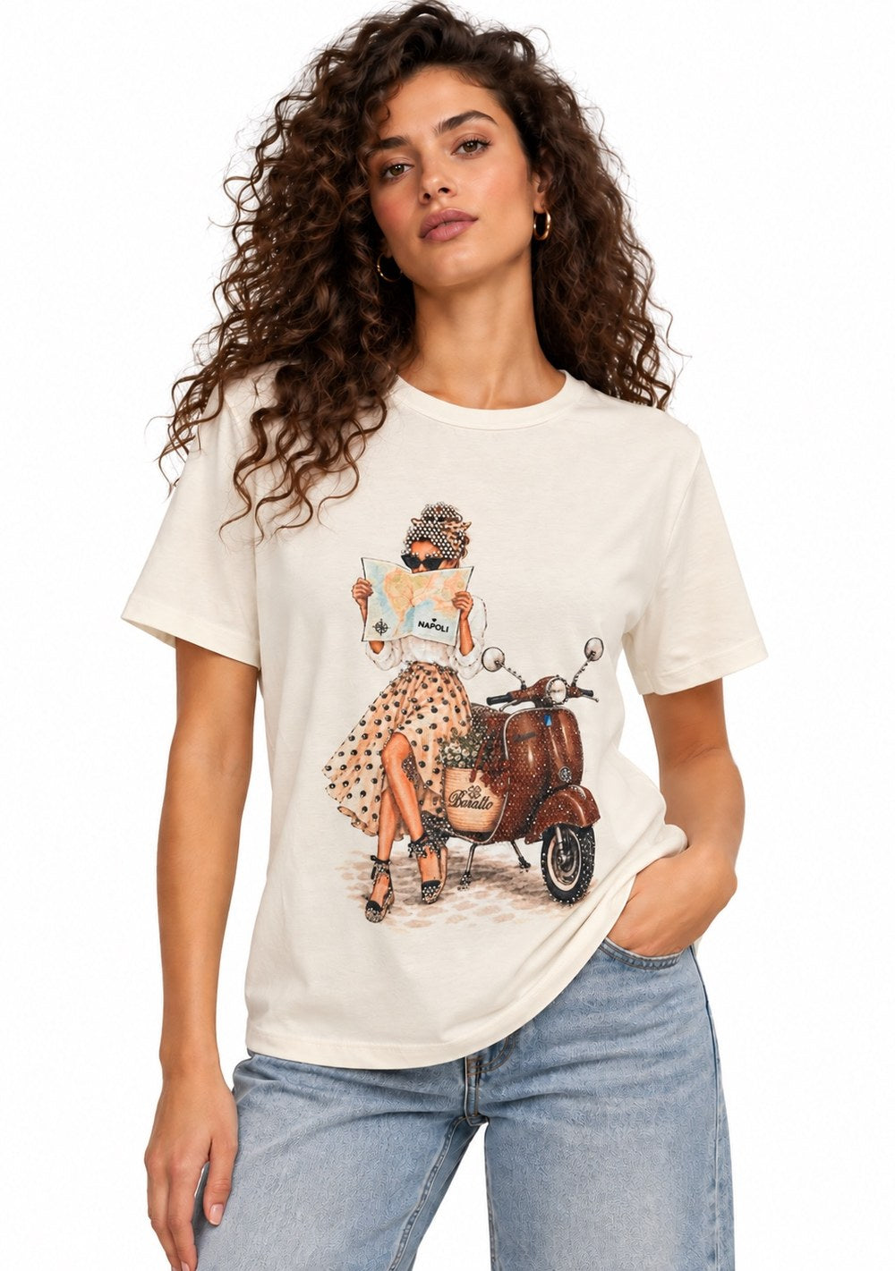 T-Shirt Regular "Vespa Baratto" da donna in colore moro