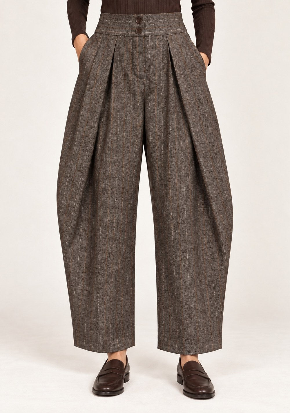 Pantaloni Balloon Gessati da donna in colore moro