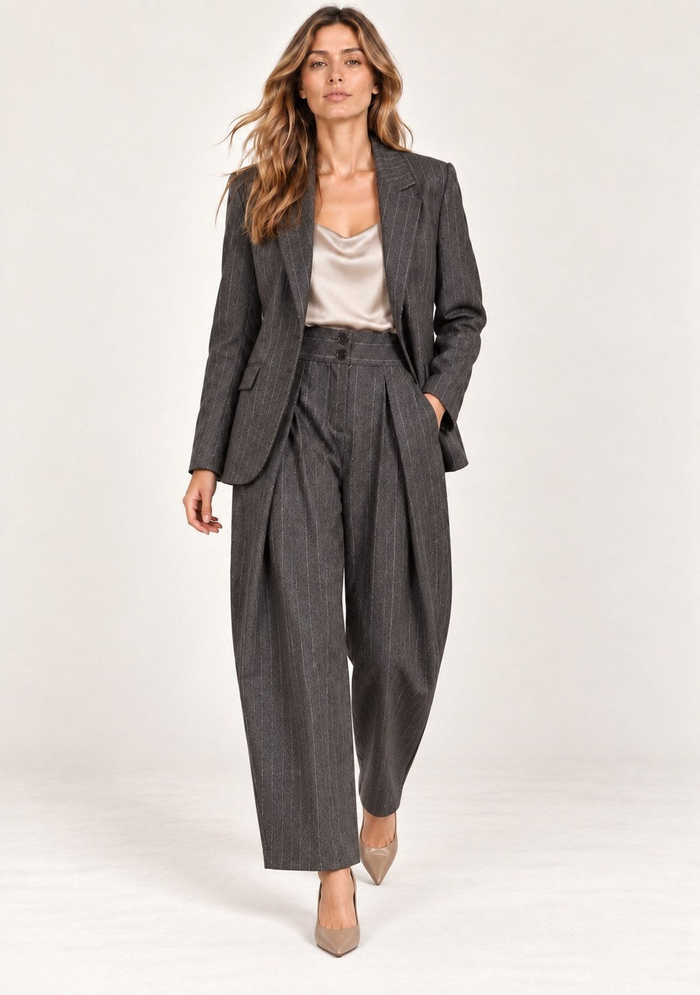 Pantaloni Balloon Gessati da donna in colore nero, vista alternativa 2