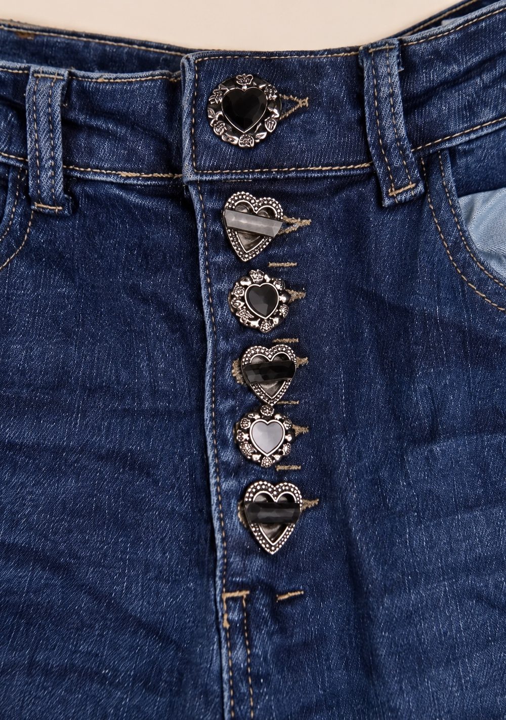 Jeans Denim Bottoni Gioiello da donna in colore blu, vista alternativa 3