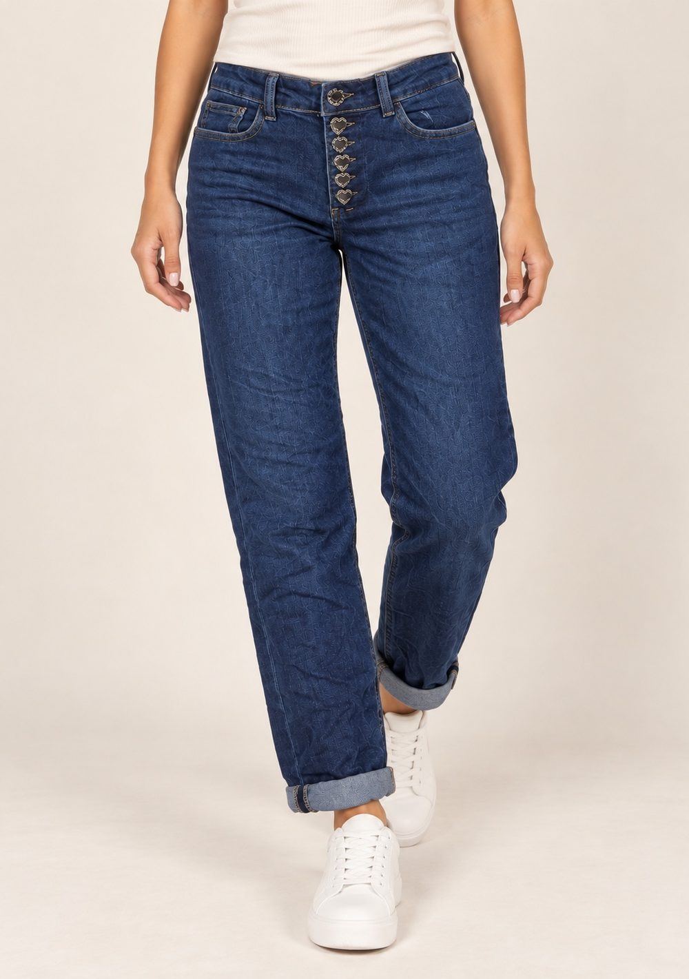 Jeans Denim Bottoni Gioiello da donna in colore blu