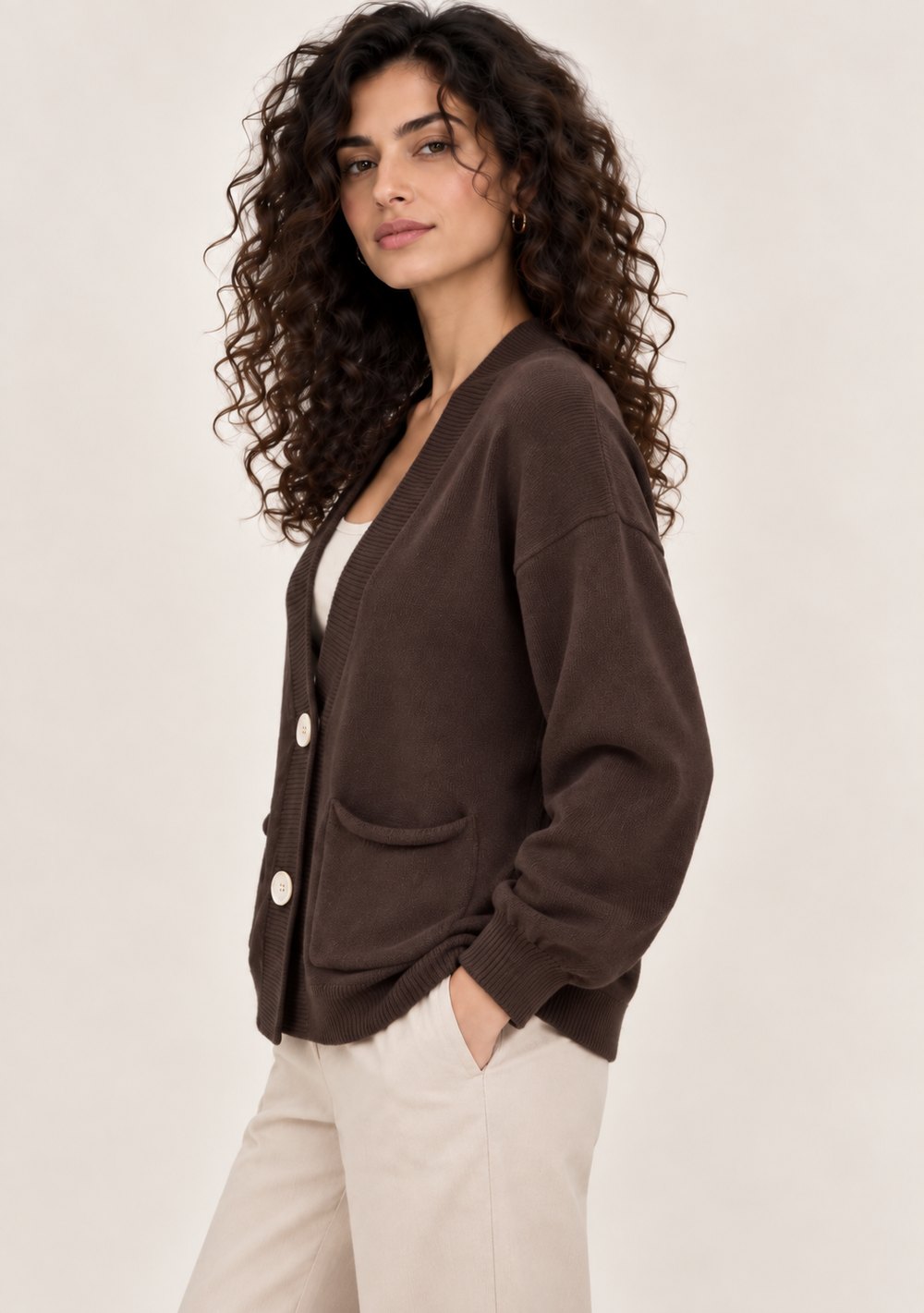 Cardigan 2 Bottoni con Tasche da donna in colore moro, vista alternativa 2