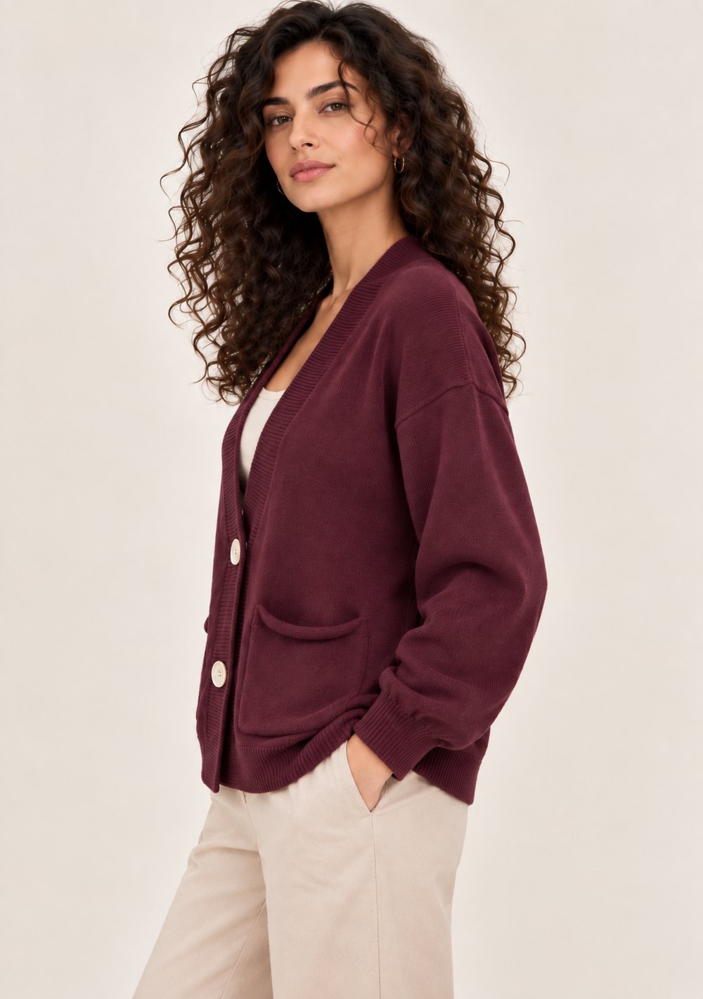 Cardigan 2 Bottoni con Tasche da donna in colore vino, vista alternativa 2