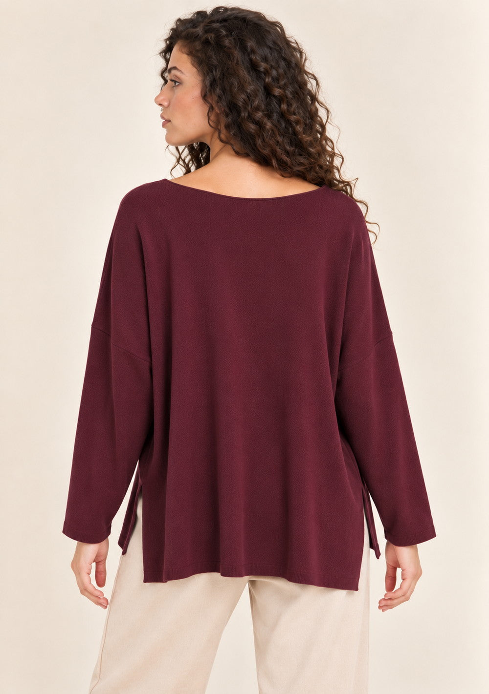Maglia Girocollo con Spacchi Laterali da donna in colore vino, vista alternativa 3