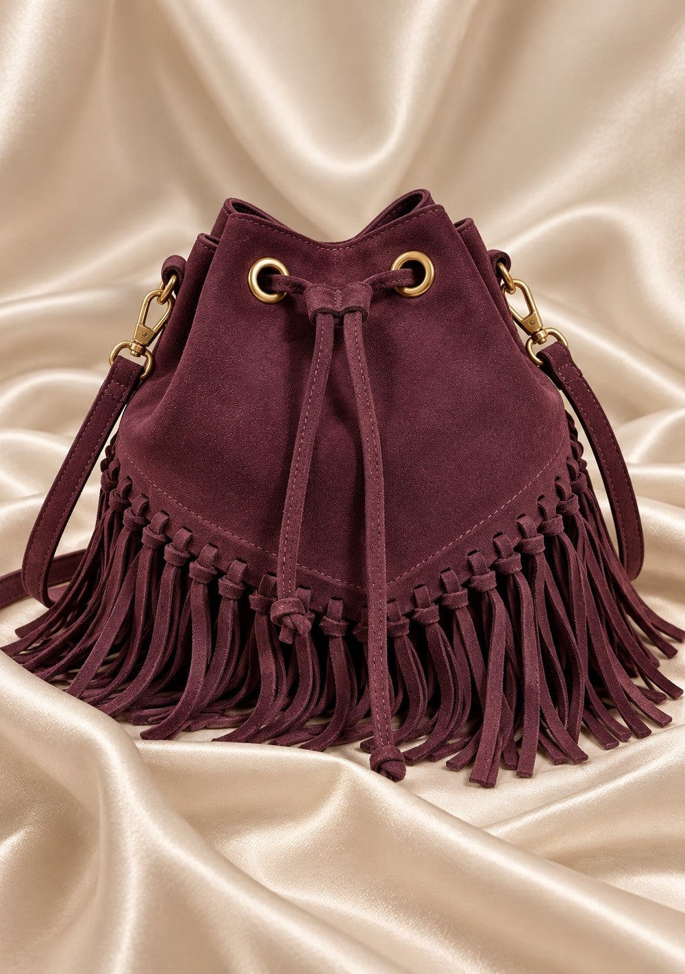 Borsa scarlett con frange in colore bordeaux