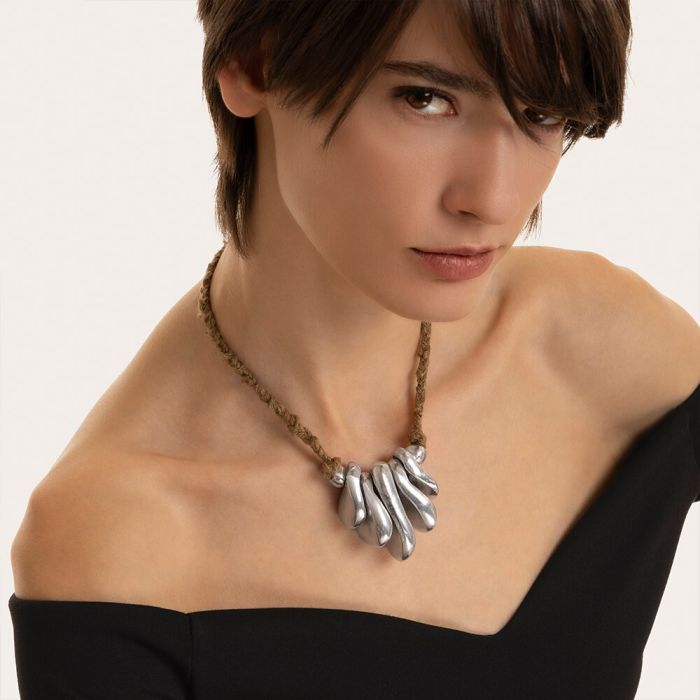 PENDENTIF SOIE 5 ELEMENTS IRREGULIERS