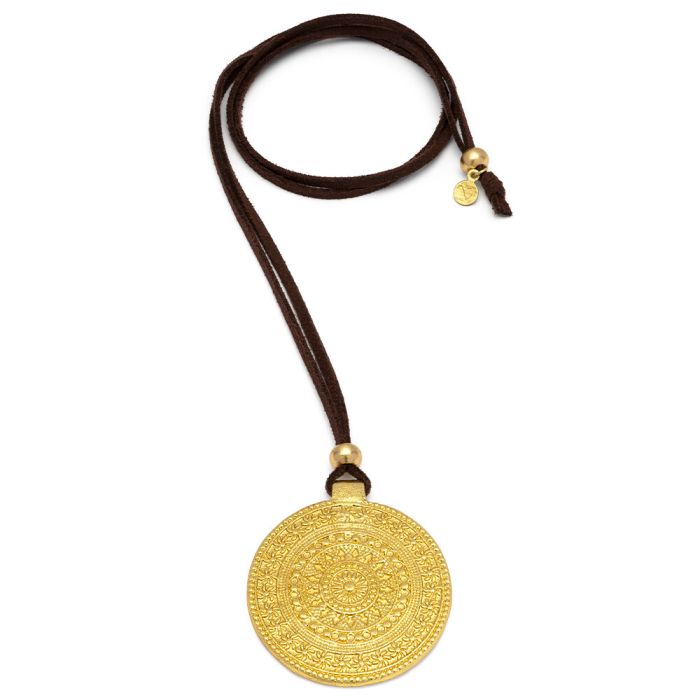 PENDENTE PLACCA DESIGN - FILO SUEDE MARRONE