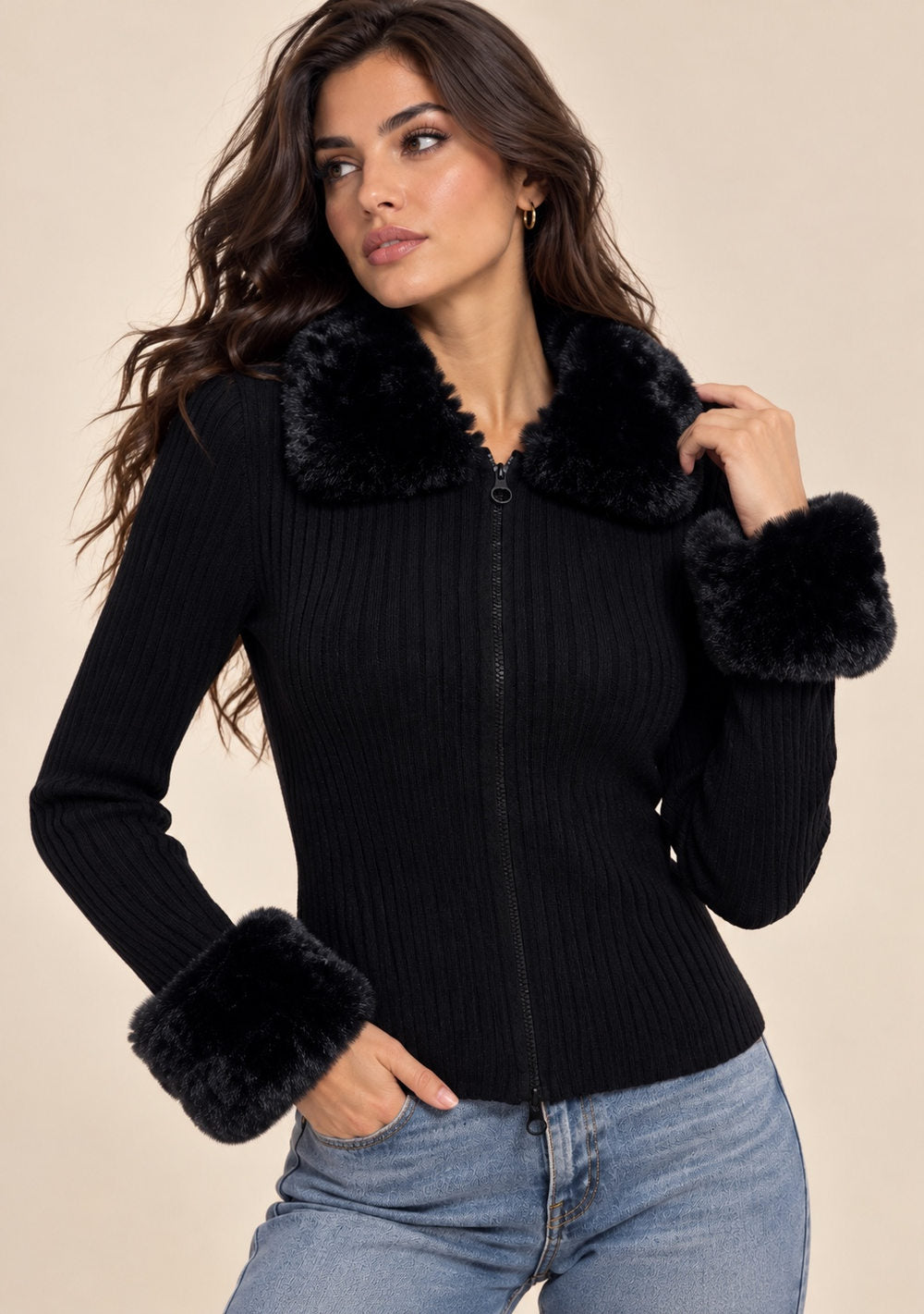 Giacca Zip con Pelliccia