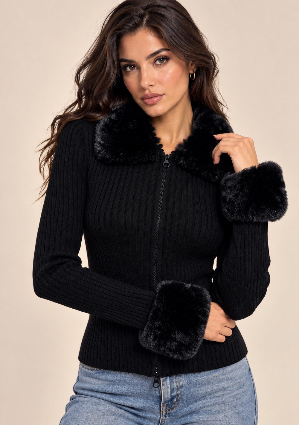 Giacca Zip con Pelliccia