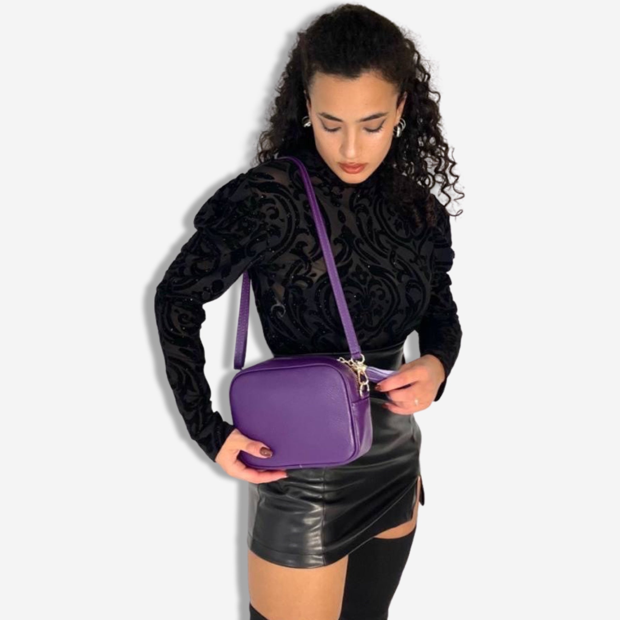 Borsa PARIS in vera pelle - Viola