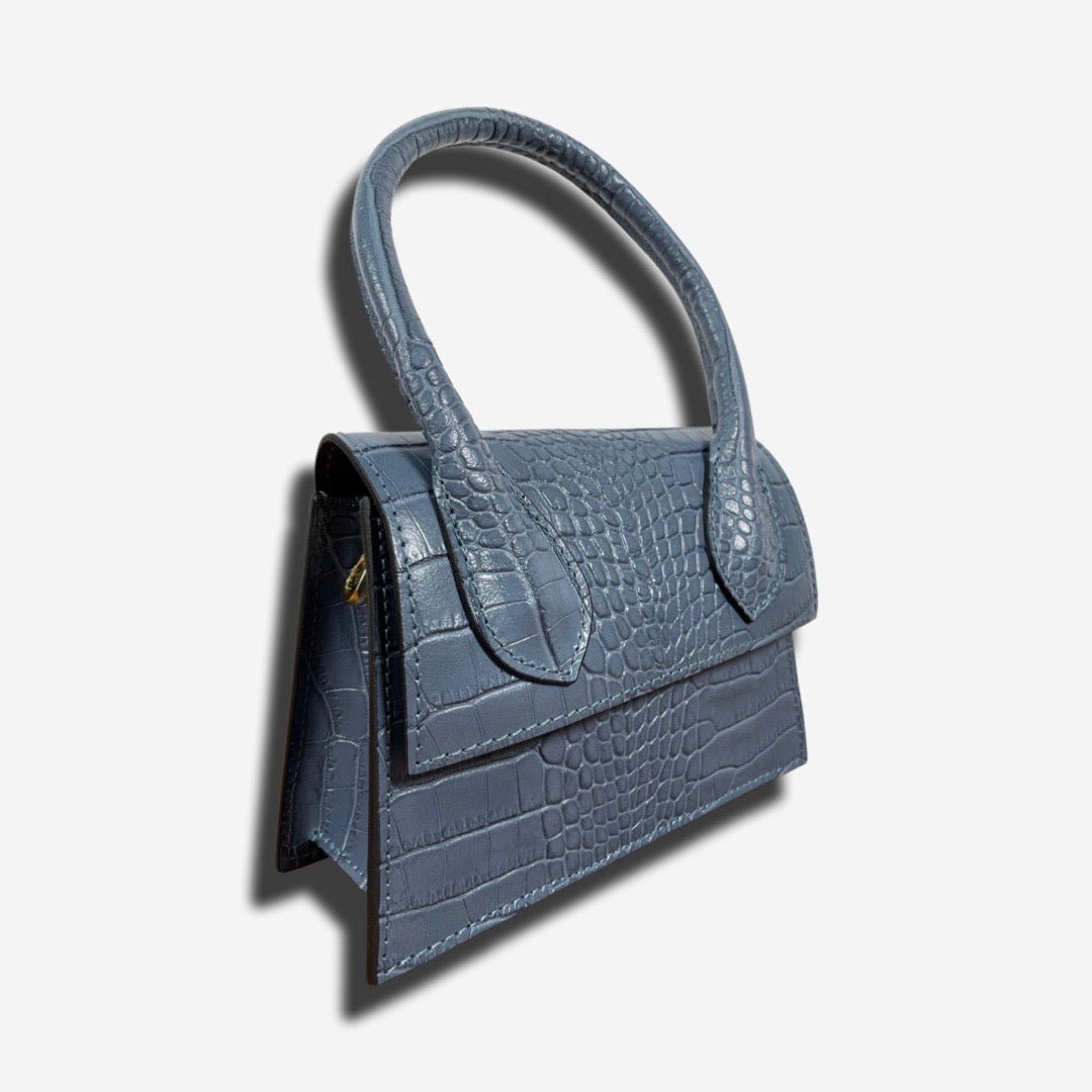 Mini Bag FLAP in vera pelle - Celeste Scuro - Rich Symbol