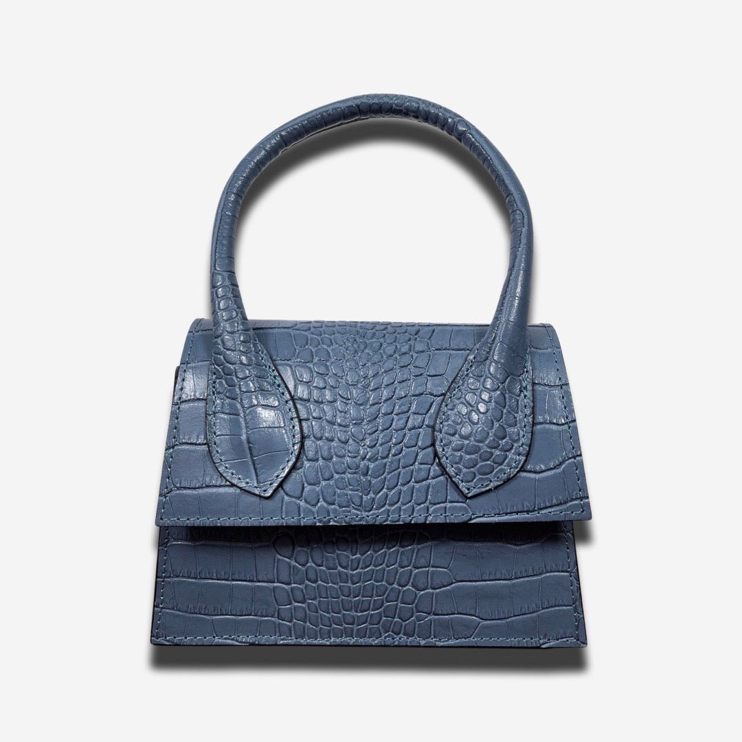 Mini Bag FLAP in vera pelle - Celeste Scuro - Rich Symbol